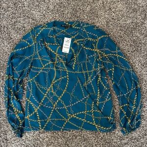 INC top International Concepts small blouse top work blue gold chains NWT